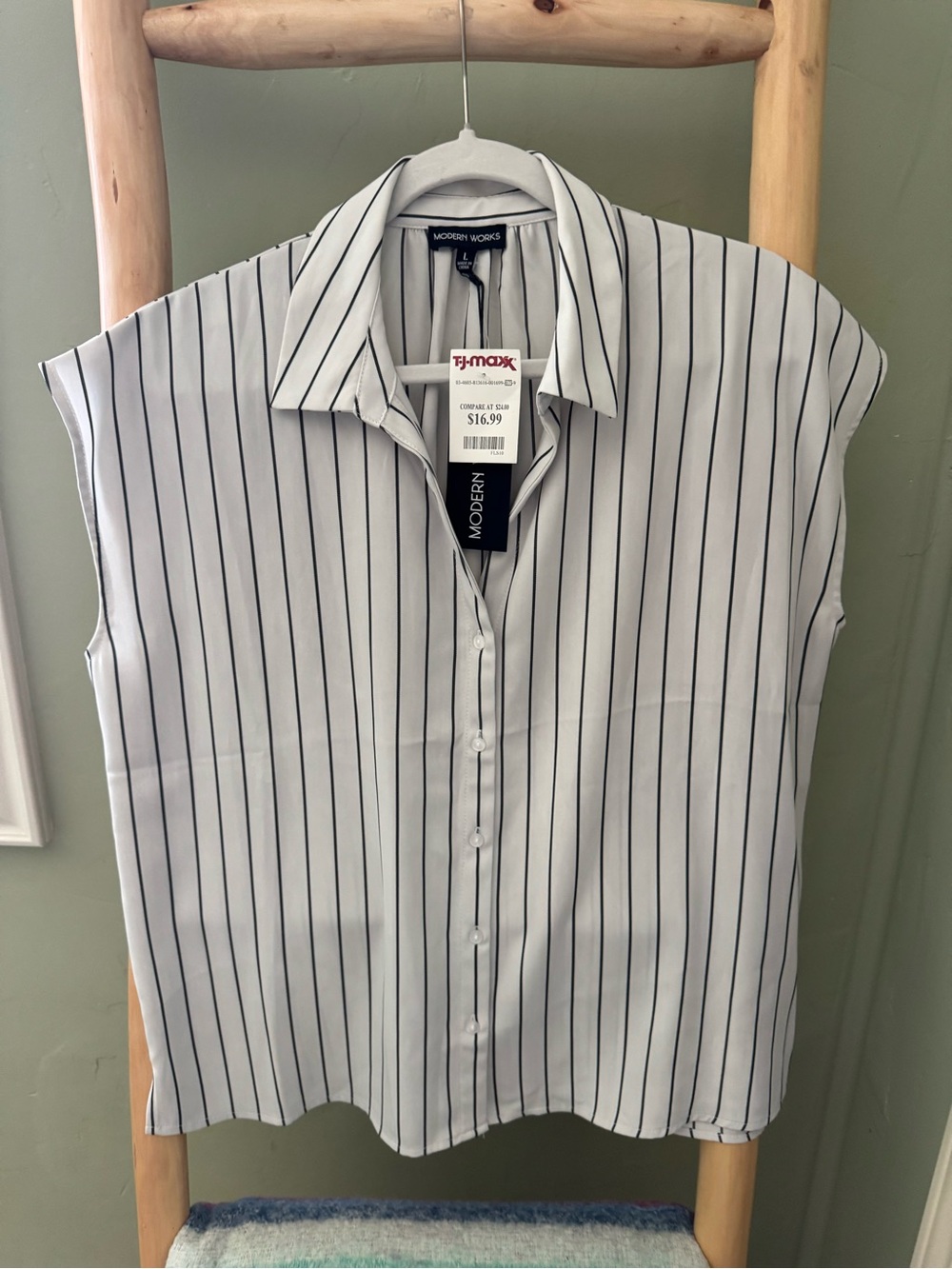 Modern Works Striped Sleeveless Button Up Blouse - NWT Size L